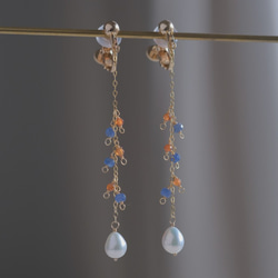 Glaður perla earring：淡水パール×ブルーサファイア×ヘソナイト　ロング天然石ピアス・イヤリング 4枚目の画像