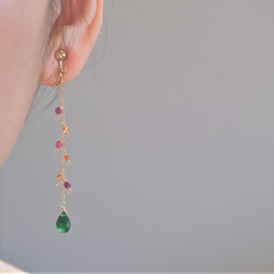 green aventurine earring：アベンチュリン×ヘソナイト×ルビー ロング天然石ピアス・イヤリング 7枚目の画像