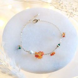 fire opal bracelet：ファイヤーオパール×淡水パールチェーンブレスレット　天然石　オレンジ 2枚目の画像
