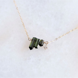 Diamond×Green Tourmaline necklace：ダイヤモンド×トルマリン　K10YG/14kgf 2枚目の画像