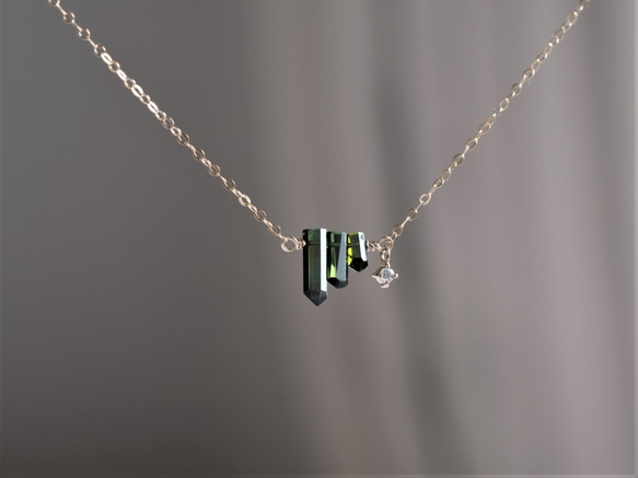 Diamond×Green Tourmaline necklace：ダイヤモンド×トルマリン　K10YG/14kgf 8枚目の画像