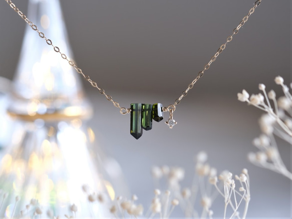 Diamond×Green Tourmaline necklace：ダイヤモンド×トルマリン　K10YG/14kgf 7枚目の画像