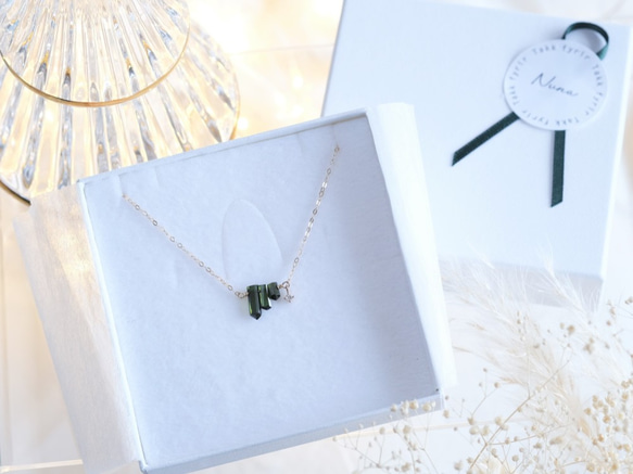 Diamond×Green Tourmaline necklace：ダイヤモンド×トルマリン　K10YG/14kgf 10枚目の画像