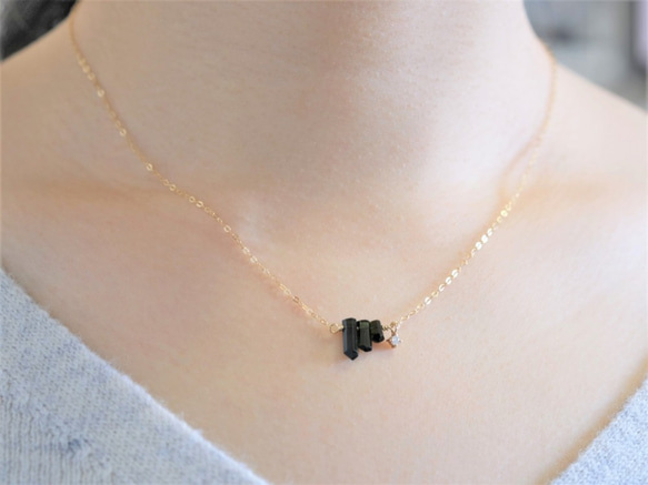 Diamond×Green Tourmaline necklace：ダイヤモンド×トルマリン　K10YG/14kgf 4枚目の画像