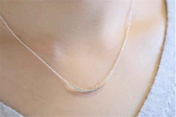 Næturslippur necklace：K10YG×silver925　星カーブバーネックレス　シルバー×ゴールド 5枚目の画像