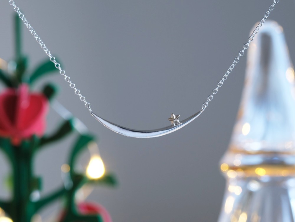 tungl og stjö necklace：K10YG×silver925　星カーブバーネックレス　シルバー×ゴールド
