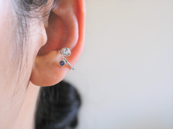 earcuff aiolite×bluetopaz ブルートパーズ×アイオライト　イヤカフ　silver925　シルバー 3枚目の画像