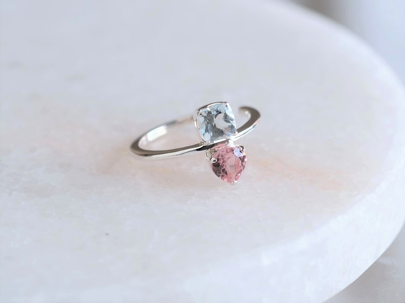 earcuff pink tourmaline×topaz トパーズ×ピンクトルマリン イヤカフ　シルバー 1枚目の画像