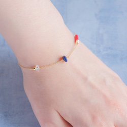 Strönd bracelet：ハーキマーダイヤモンド×ラピスラズリ×サンゴ×パール　ブレスレット 8枚目の画像