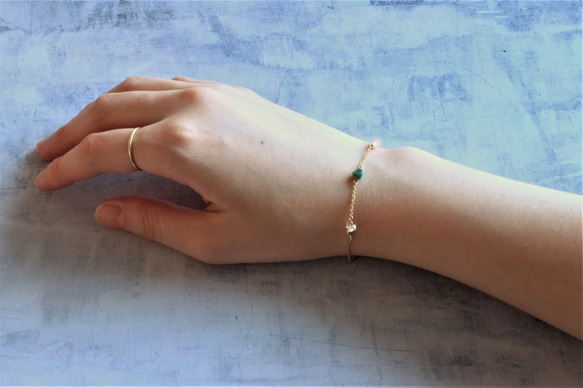 Strönd bracelet：ハーキマーダイヤモンド×ターコイズ×サンゴ×パール　ブレスレット 4枚目の画像