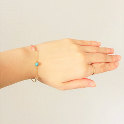 Strönd bracelet：ハーキマーダイヤモンド×ターコイズ×サンゴ×パール　ブレスレット 5枚目の画像