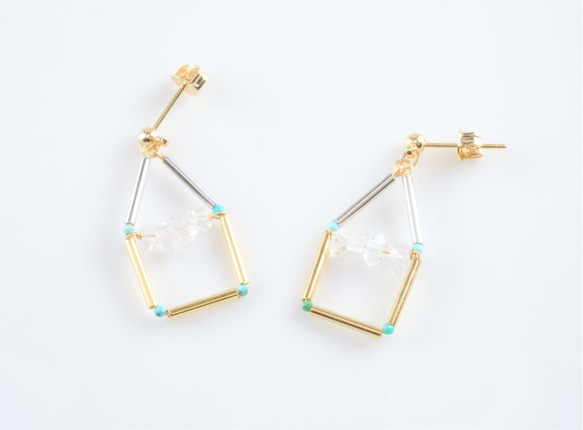 Heima Earring２：ターコイズ　×　ハーキマー　おうちピアス・イヤリング 2枚目の画像