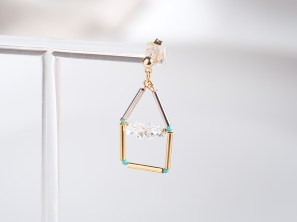 Heima Earring２：ターコイズ　×　ハーキマー　おうちピアス・イヤリング 1枚目の画像