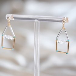 Heima Earring２：ターコイズ　×　ハーキマー　おうちピアス・イヤリング 5枚目の画像