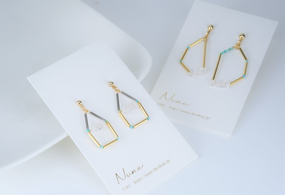 Heima Earring２：ターコイズ　×　ハーキマー　おうちピアス・イヤリング 6枚目の画像