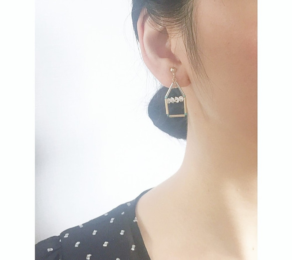 Heima Earring２：ターコイズ　×　ハーキマー　おうちピアス・イヤリング 7枚目の画像