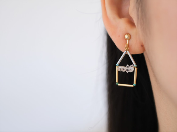 Heima Earring２：ターコイズ　×　ハーキマー　おうちピアス・イヤリング 9枚目の画像