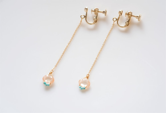 Sól Earring：オレンジCZ×ターコイズ　ロングイヤリング　14kgf 1枚目の画像