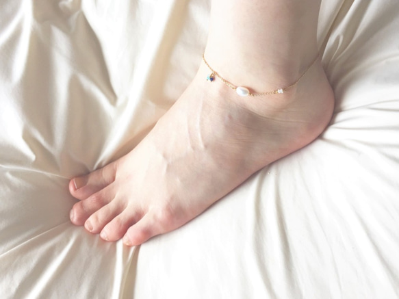 Sund anklet：パール×ちび天然石アンクレット 5枚目の画像