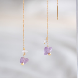 Amethyst rock pierced earring：アメジスト×ハーキマーダイヤモンド　ロングピアス　アメリカン 1枚目の画像