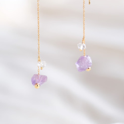 Amethyst rock pierced earring：アメジスト×ハーキマーダイヤモンド　ロングピアス　アメリカン 2枚目の画像