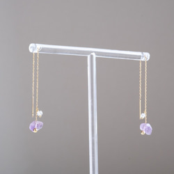 Amethyst rock pierced earring：アメジスト×ハーキマーダイヤモンド　ロングピアス　アメリカン 3枚目の画像