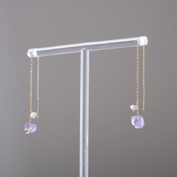 Amethyst rock pierced earring：アメジスト×ハーキマーダイヤモンド　ロングピアス　アメリカン 4枚目の画像