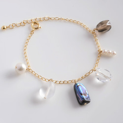 quartz×shell bracelet：アバロンシェル×クオーツ×スモーキークオーツ　チェーンブレスレット 3枚目の画像