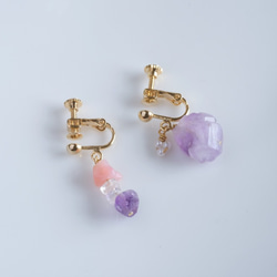 amethyst×rhodochrosite×rosequartz Earring：アメジストピアス 4枚目の画像