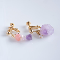 amethyst×rhodochrosite×rosequartz Earring：アメジストピアス 5枚目の画像