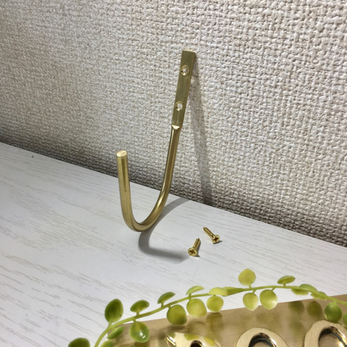 今季一番 再販32【作品014】真鍮ウォールフック2個セット（真鍮木ネジ付き フック