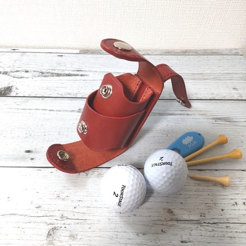 使い勝手の良い本革のゴルフボールポーチ【赤】 ポーチ Hiro's