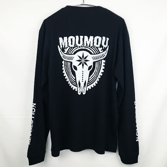 「MOUMOU」バッファロー スカル 牛 丑 ロンＴ（1.6インチリブ）黒 ※両面＆袖プリント 8枚目の画像
