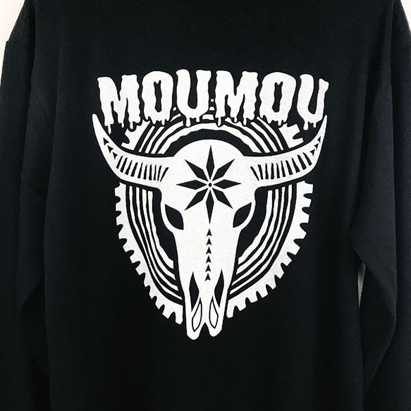 「MOUMOU」バッファロー スカル 牛 丑 ロンＴ（1.6インチリブ）黒 ※両面＆袖プリント 9枚目の画像