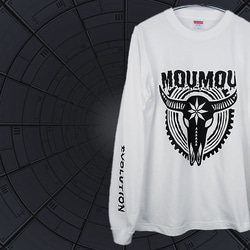 「MOUMOU」バッファロー スカル 牛 丑 ロンＴ（1.6インチリブ）白 ※フロント＆袖プリント 1枚目の画像