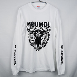 「MOUMOU」バッファロー スカル 牛 丑 ロンＴ（1.6インチリブ）白 ※フロント＆袖プリント 2枚目の画像