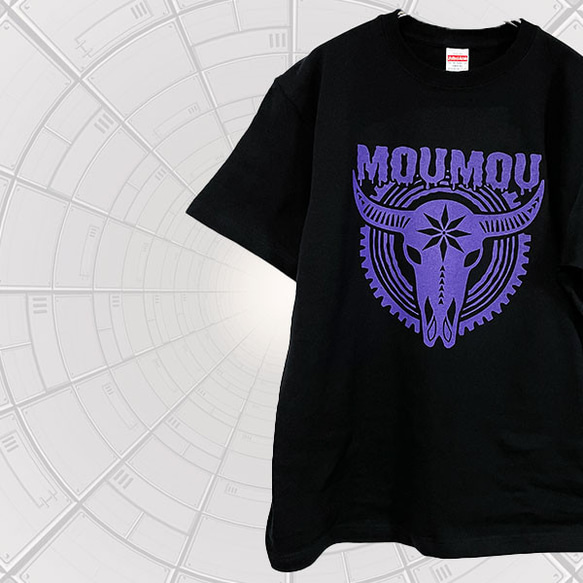 「MOUMOU」バッファロー スカル 牛 丑 半袖Ｔシャツ 黒／紫 1枚目の画像