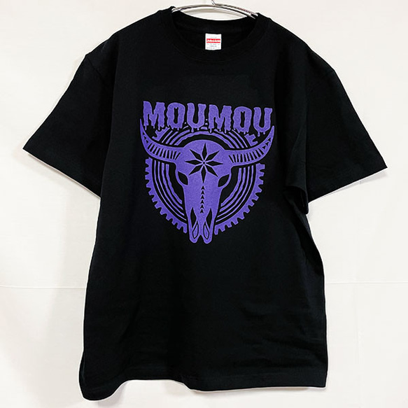 「MOUMOU」バッファロー スカル 牛 丑 半袖Ｔシャツ 黒／紫 2枚目の画像