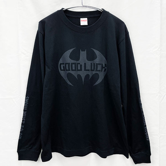 GOOD LUCK BAT ロンＴ ブラック／ダークグレー ※フロント＆袖プリント 2枚目の画像