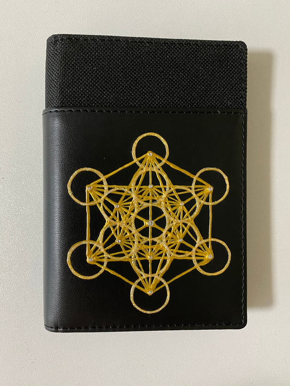 【完売】高波動！神聖幾何学メタトロンキューブ・システム手帳・ポケットサイズ/黒×ゴールド 1枚目の画像