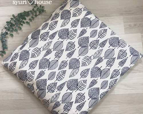 座布団カバー【カーキリーフ】5枚　ハンドメイド 国産 座布団 5枚組み 日本製 フクレ織り 59x63cm 八端判 カバー式 脱着