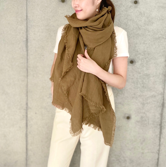 ベルギーリネン フリンジ 大判ストール 220㎝ × 75㎝ 【公式通販】