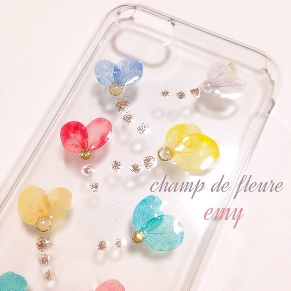 カラフルなハートiPhoneケース♡押し花レジン 3枚目の画像