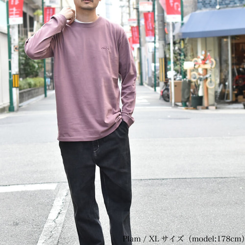 刺繍 ロングスリーブ Tシャツ ロンT クルーネック ゆったり