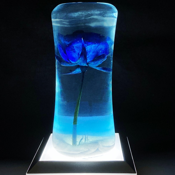 ⚠️売約済み⚠️ 青い薔薇の祝福 (新生活 インテリア雑貨 ペーパーウェイト LEDライト） 6枚目の画像