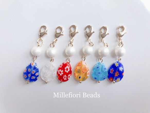 ✴︎Millefiori drop✴︎ ミルフィオリのマスクチャーム　選べる2点　ベネチアン風　トンボ玉　夏 2枚目の画像