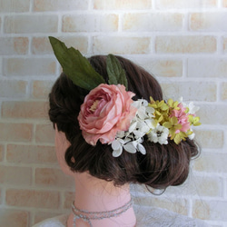 プリザーブドフラワー　髪飾り　ピンク　リボン　結婚式　卒業式 2枚目の画像
