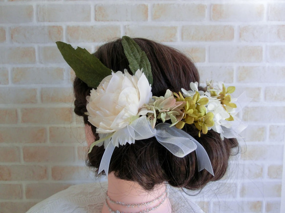 プリザーブドフラワー　髪飾り　アースカラー　リボン　卒業式　結婚式　成人式 3枚目の画像