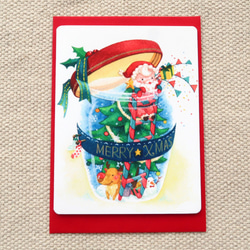 【Pin】クリスマスボトル│印刷水彩画│クリスマスカード│封筒の色は選べます 2枚目の画像