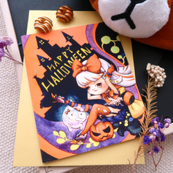 【Pin】ハッピーハロウィン│印刷水彩画│ハロウィンカード│封筒の色は選べます 1枚目の画像